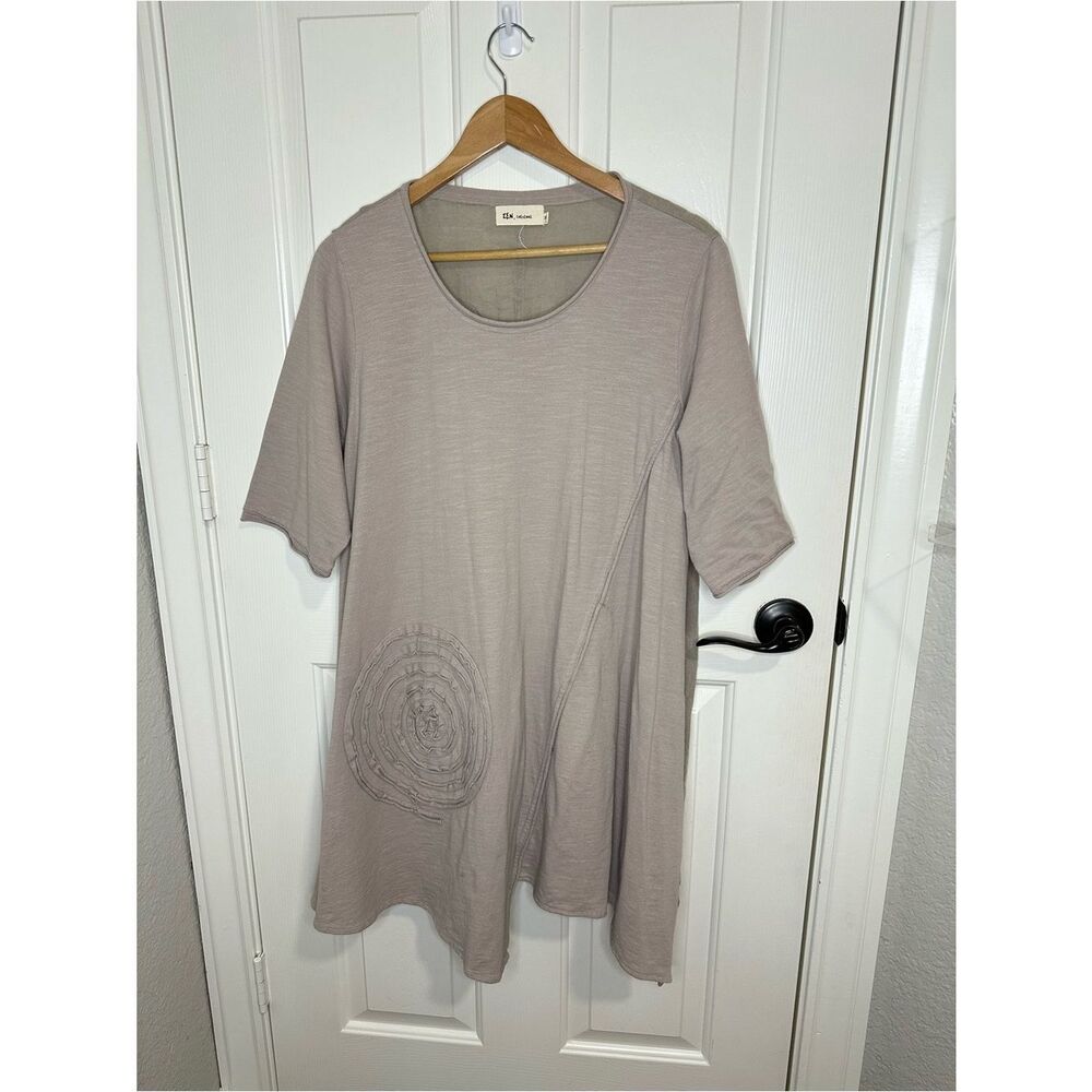 ZEN Cheyenne Tan Rose Embroidered Linen Cotton Mixed Media Tunic L/XL Lagonlook